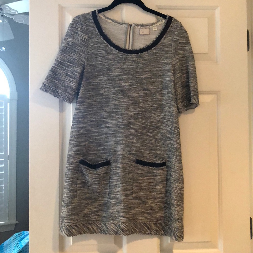 Anthropologie tweed and leather trim tunic